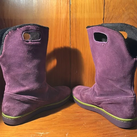 Bogs Boga Purple Green Suede Leather Fleece Lined Waterproof Winter Boots Size 6