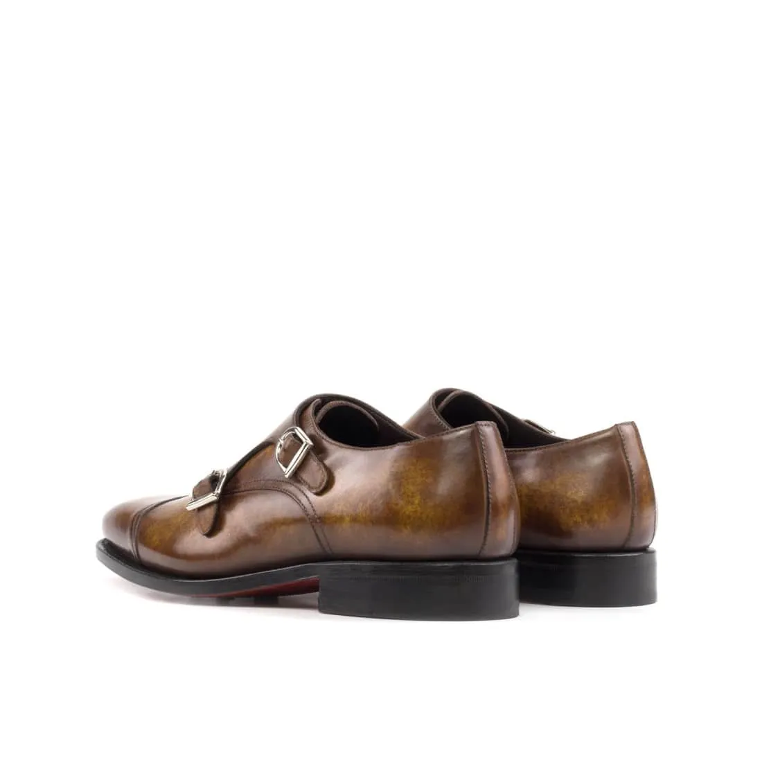 Chaussure double boucle en cuir patiné cognac