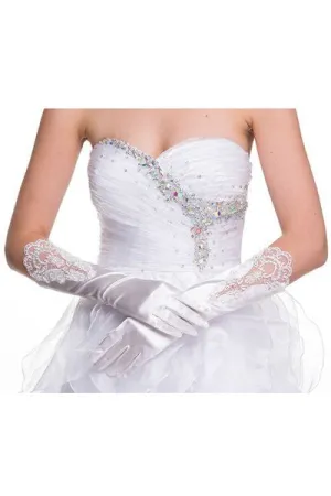 DeKlaire Bridal J011A Mid Length Satin Gloves Lace Embroidery