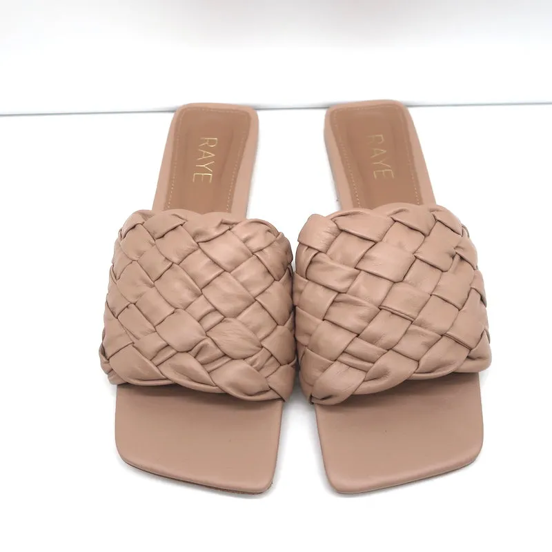 RAYE Slide Sandals Ever Nude Woven Leather Size 7.5