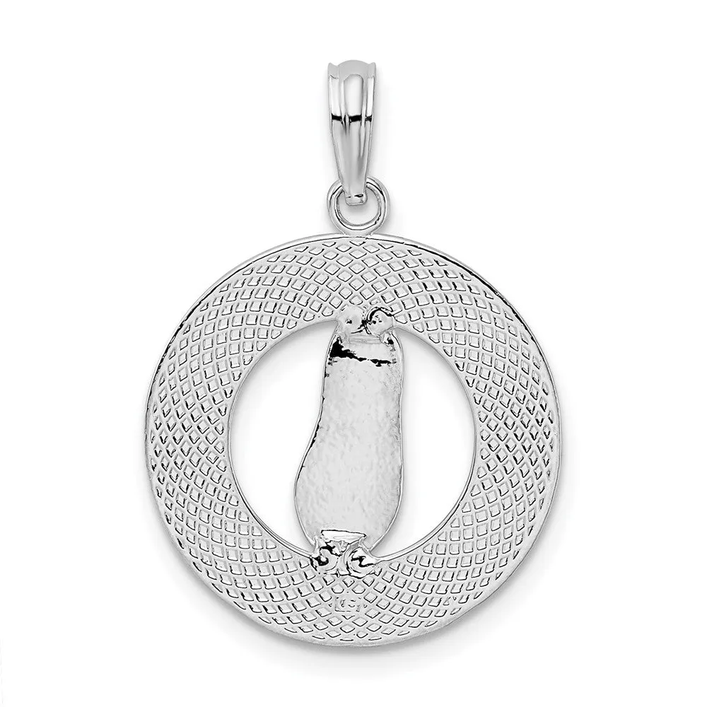 Sterling Silver Polished Pentwater, MI Circle w/Flip Flop Pendant